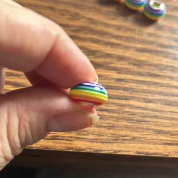 Round Rainbow Glass Big Hole Bead Charm - Picture 2 of 4